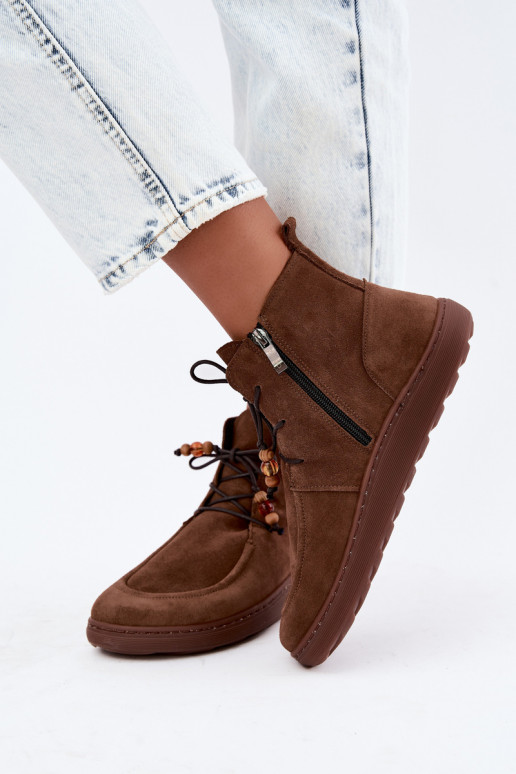 Bottes pour femmes Barefoot daim natureloÀa avec des perles réchauffer Zazoo 30078 marron