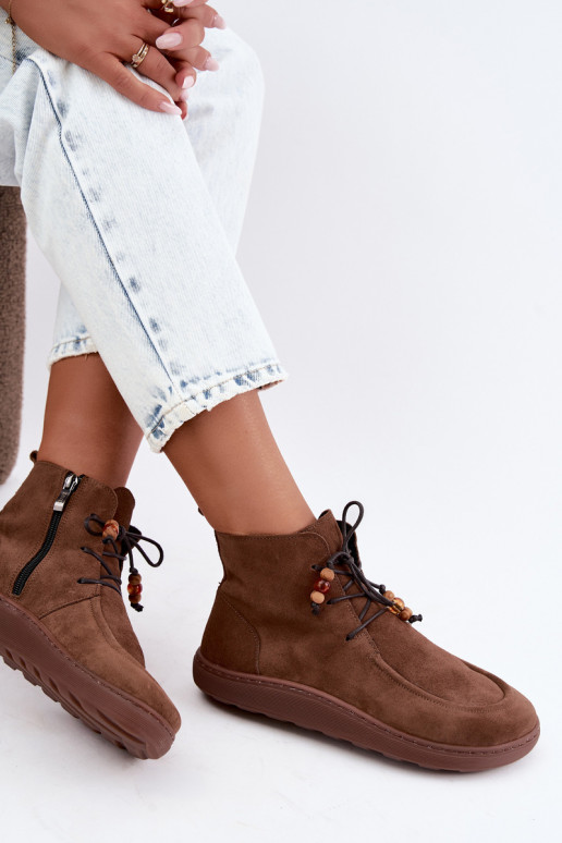 Bottes pour femmes Barefoot daim natureloÀa avec des perles réchauffer Zazoo 30078 marron