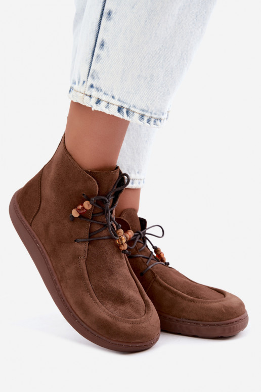 Damenstiefel Barefoot natürliches INildlederoZua mit Perlen sich Zuarm laufen Zazoo 30078 braune Farbe