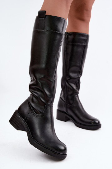 bottes Sur un talon bas réchauffer Sergio Leone KZ-22 couleur noire