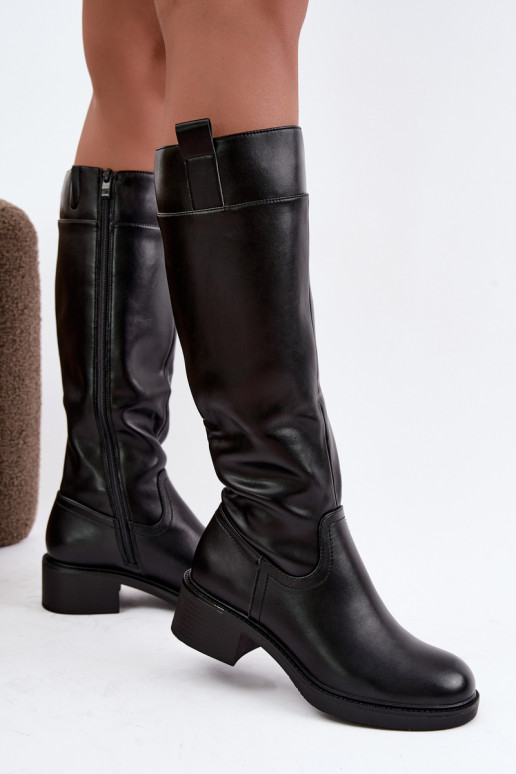 Lange Stiefel mit niedrigem Absatz Zazoo KZ-22 in schwarzer Farbe