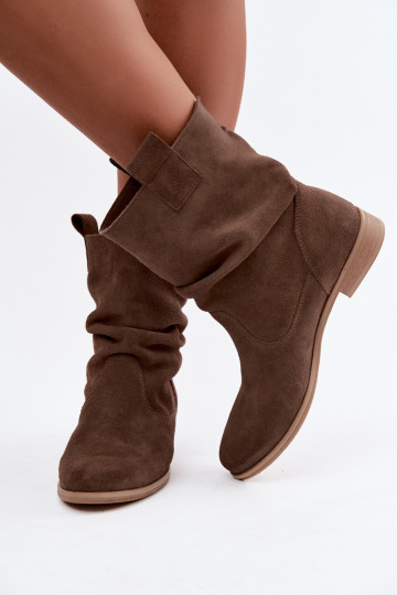Peau Chaussures en daim Féminin Avec des volants réchauffer Zazoo 4210 marron