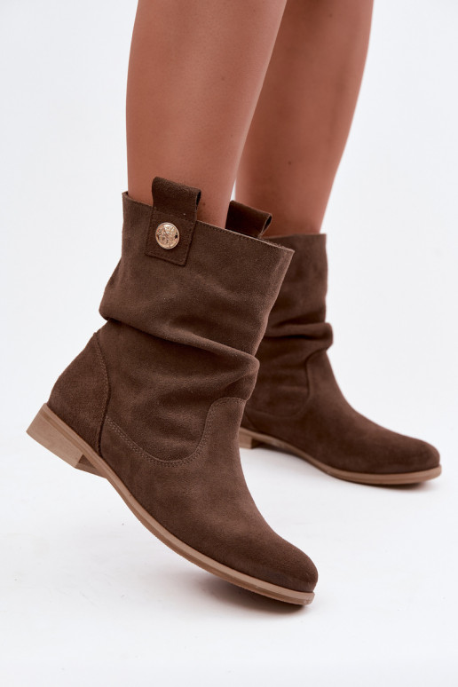 Peau Chaussures en daim Féminin Avec des volants réchauffer Zazoo 4210 marron
