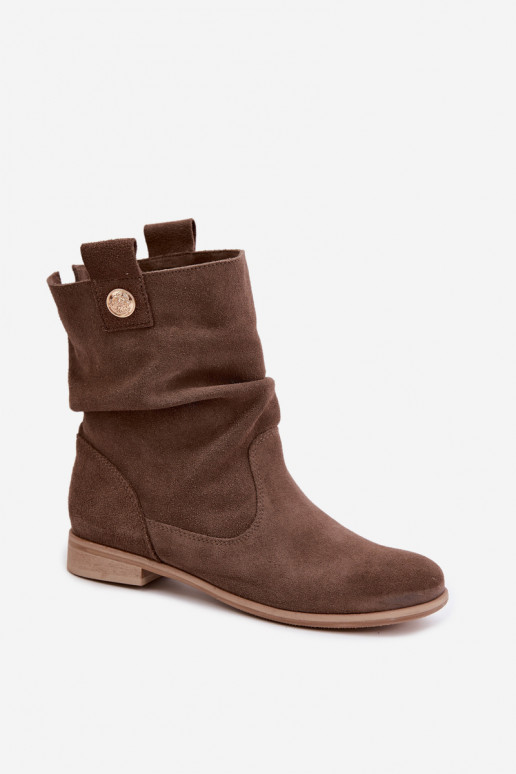 Peau Chaussures en daim Féminin Avec des volants réchauffer Zazoo 4210 marron