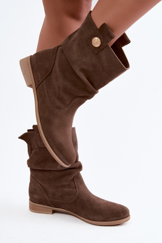 Dames schoenen van faux suede met ruffles Zazoo 4210 in bruine kleur