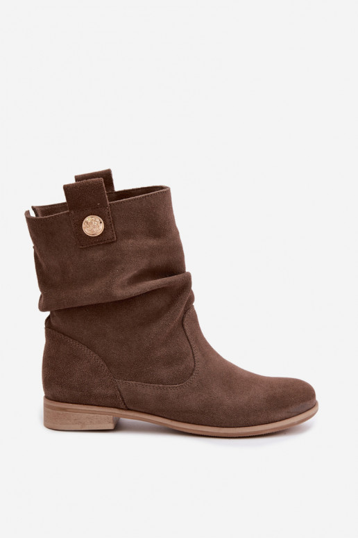 Dames schoenen van faux suede met ruffles Zazoo 4210 in bruine kleur