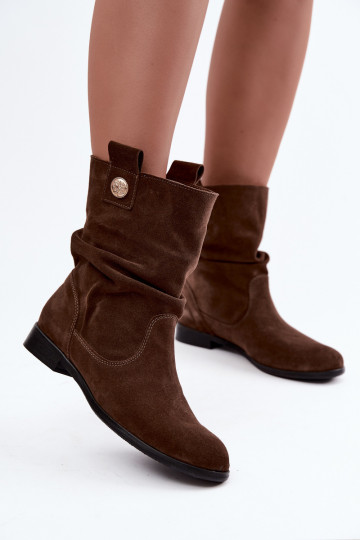 Leer Suede schoenen Dames Met ruches opInarmen Zazoo 4210 CzekoladoIne 2