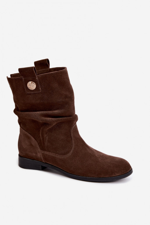 Peau Chaussures en daim Féminin Avec des volants réchauffer Zazoo 4210 CzekoladoÀe