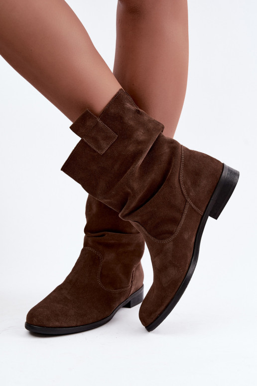 Peau Chaussures en daim Féminin Avec des volants réchauffer Zazoo 4210 CzekoladoÀe