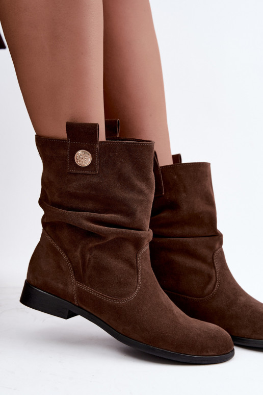 Leer Suede schoenen Dames Met ruches opInarmen Zazoo 4210 CzekoladoIne