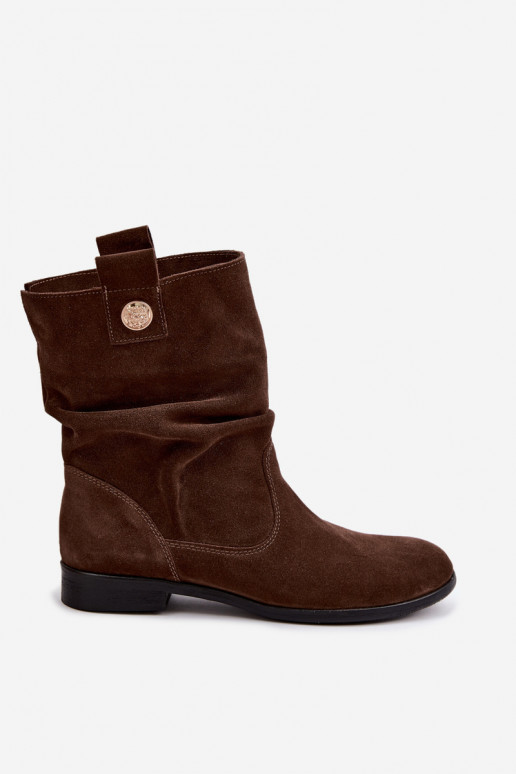 Peau Chaussures en daim Féminin Avec des volants réchauffer Zazoo 4210 CzekoladoÀe