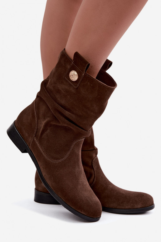 Peau Chaussures en daim Féminin Avec des volants réchauffer Zazoo 4210 CzekoladoÀe