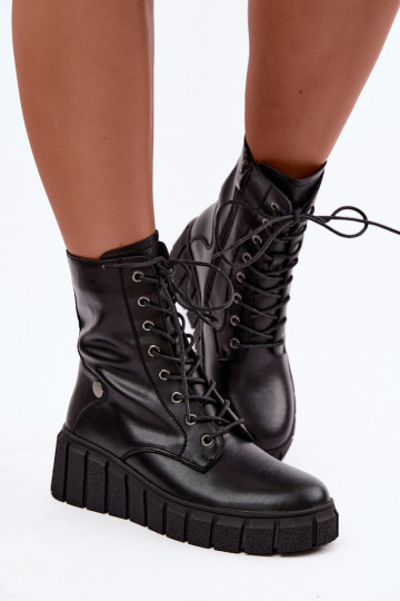 Peau Bottes avec une plateforme réchauffer T.Sokolski AN Z26-160 couleur noire