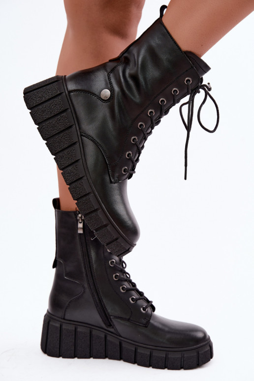 Peau Bottes avec une plateforme réchauffer T.Sokolski AN Z26-160 couleur noire