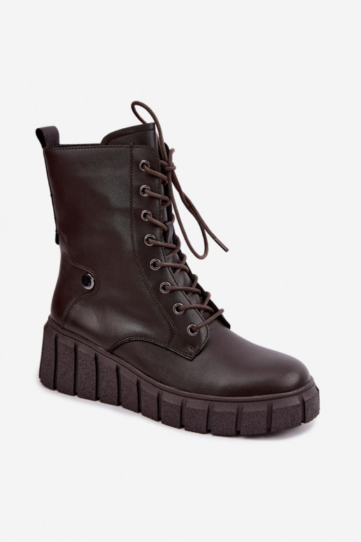 Bottines en cuir chaudes avec plateforme T.Sokolski AN Z26-160 en couleur chocolat