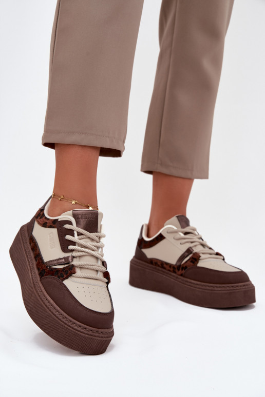 Baskets à plateforme pour femmes couleur brun-beige avec motifs léopard Big Star SS274356