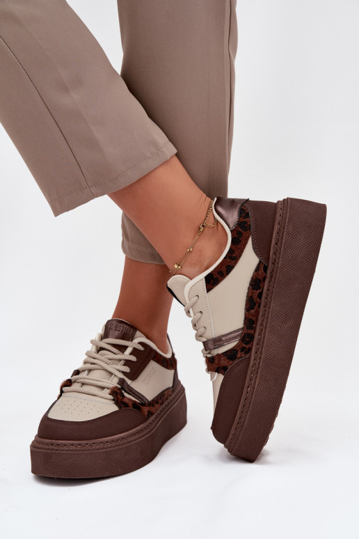 Baskets à plateforme pour femmes couleur brun-beige avec motifs léopard Big Star SS274356