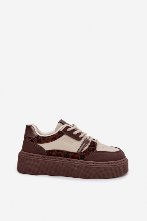 Baskets à plateforme pour femmes couleur brun-beige avec motifs léopard Big Star SS274356