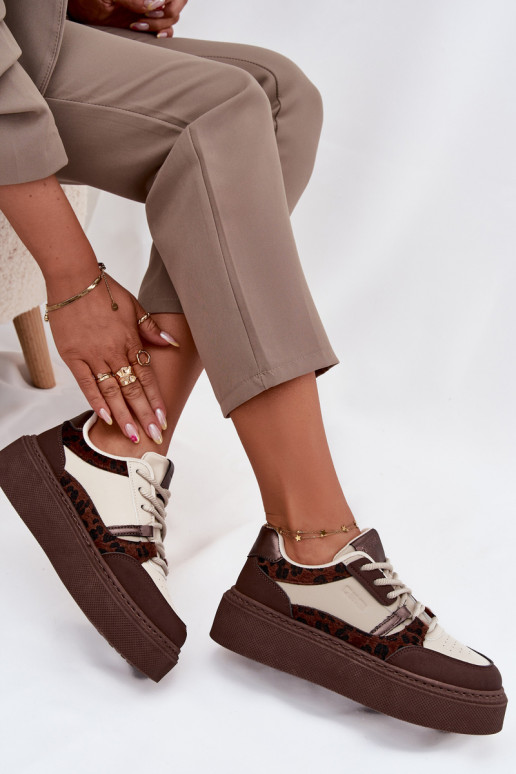 Baskets à plateforme pour femmes couleur brun-beige avec motifs léopard Big Star SS274356