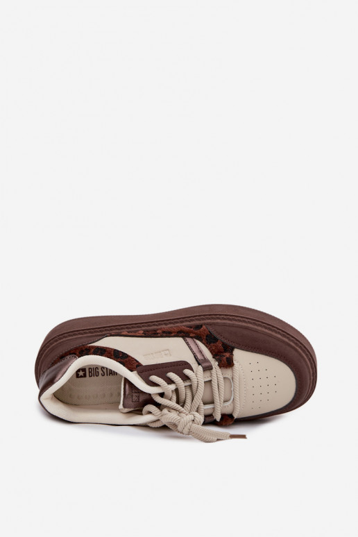 Baskets à plateforme pour femmes couleur brun-beige avec motifs léopard Big Star SS274356