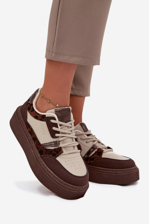 Baskets à plateforme pour femmes couleur brun-beige avec motifs léopard Big Star SS274356