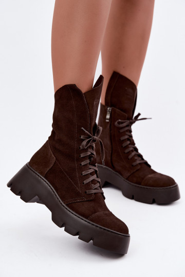 Bottines de travail pour femmes couleur marron foncé en daim synthétique Zazoo 976 2