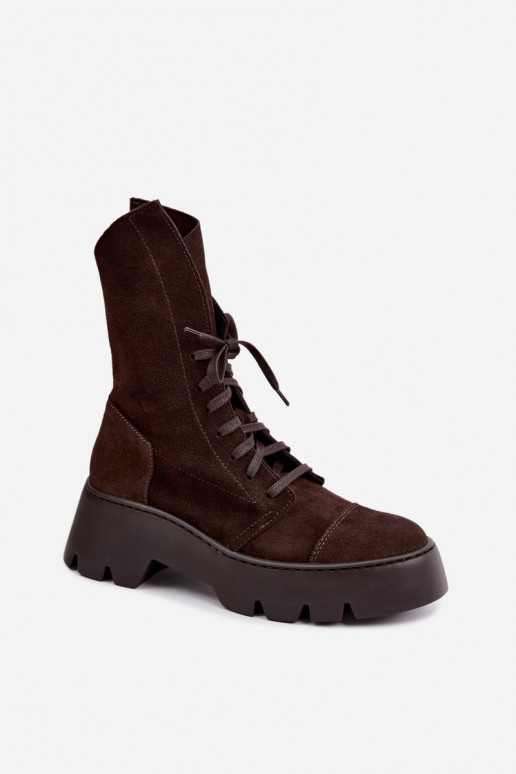 Bottines de travail pour femmes couleur marron foncé en daim synthétique Zazoo 976