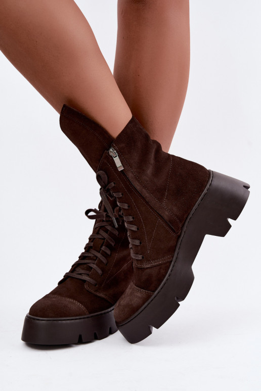Bottines de travail pour femmes couleur marron foncé en daim synthétique Zazoo 976