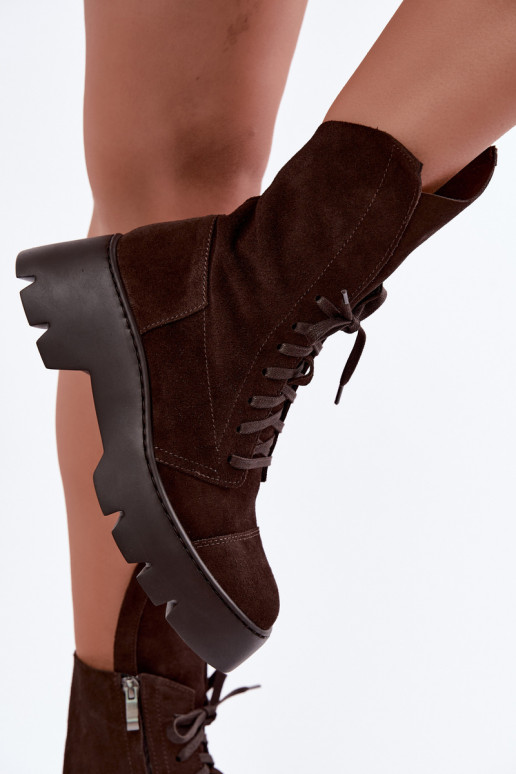 Bottines de travail pour femmes couleur marron foncé en daim synthétique Zazoo 976