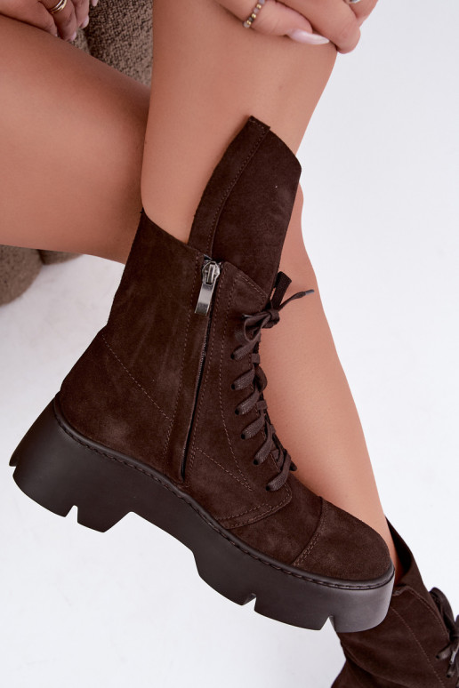 Bottines de travail pour femmes couleur marron foncé en daim synthétique Zazoo 976