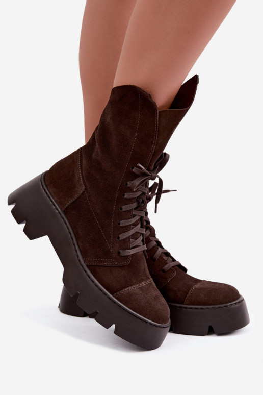 Bottines de travail pour femmes couleur marron foncé en daim synthétique Zazoo 976