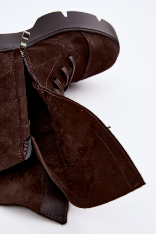 Bottines de travail pour femmes couleur marron foncé en daim synthétique Zazoo 976