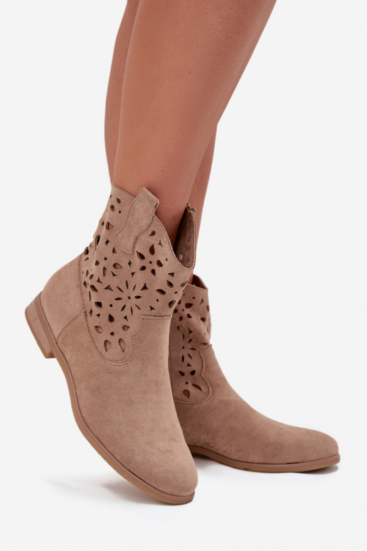 Bottines pour femmes avec éléments ajourés et talons larges en suède synthétique sable Athera