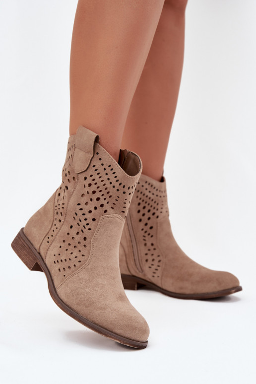 Bottines ajourées pour femmes avec talons larges en sable Amisna