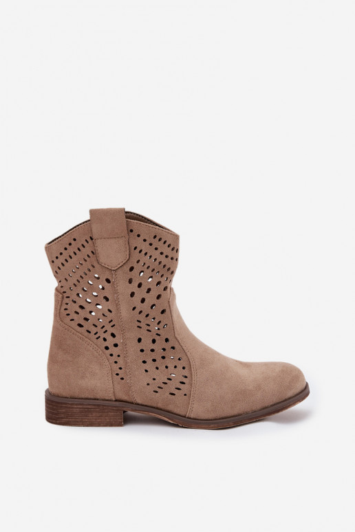 Bottines ajourées pour femmes avec talons larges en sable Amisna