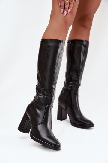 Bottes au-dessus du genou pour femmes avec talons en cuir synthétique noir Lyvella 2