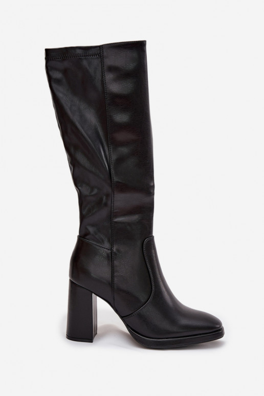 Damen Overknee-Stiefel mit Absatz aus schwarzem Kunstleder Lyvella