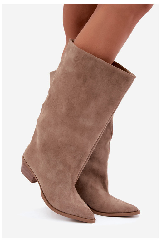 Sandfarbene Stiefeletten mit Absatz aus Kunstveloursleder Casella