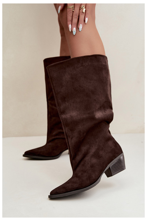 Enkellaarsjes met hakken van bruin faux suede Casella