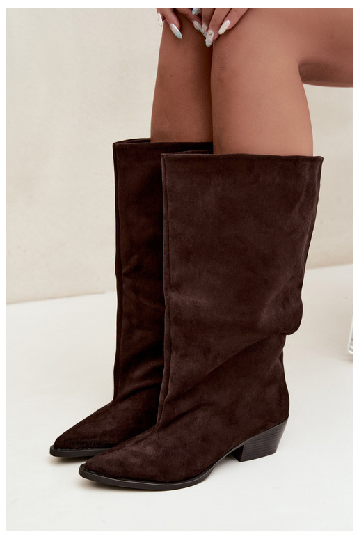 Enkellaarsjes met hakken van bruin faux suede Casella