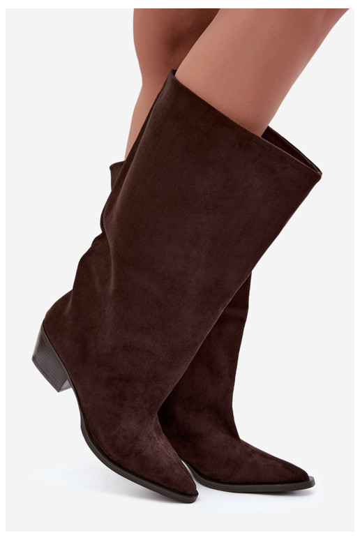 Enkellaarsjes met hakken van bruin faux suede Casella