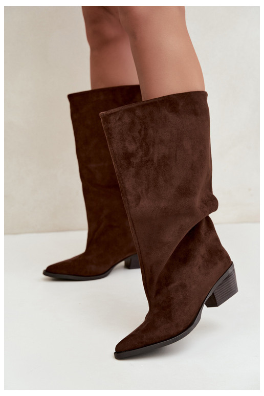 Bottines couleur chocolat à talons en daim synthétique Casella