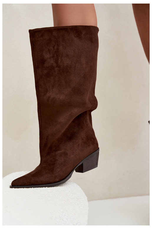 Bottines couleur chocolat à talons en daim synthétique Casella