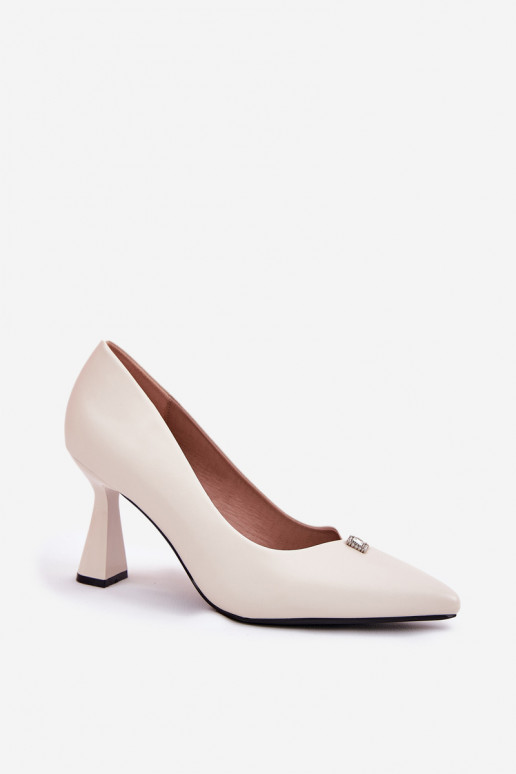 Elegante stijl schoenen op een flared hak Vinceza 62222 zandkleur