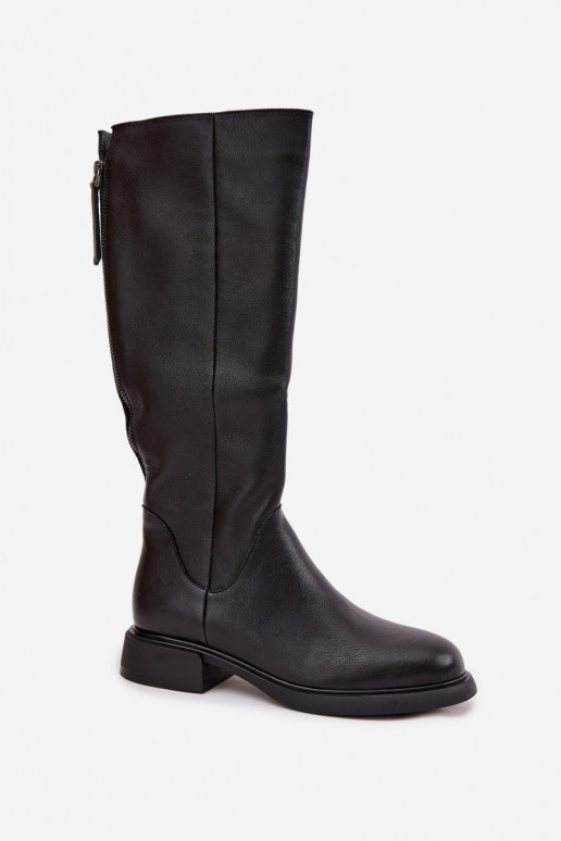Zwarte laarzen voor dames van faux leer met brede hakken en voering D&A JC62-1036
