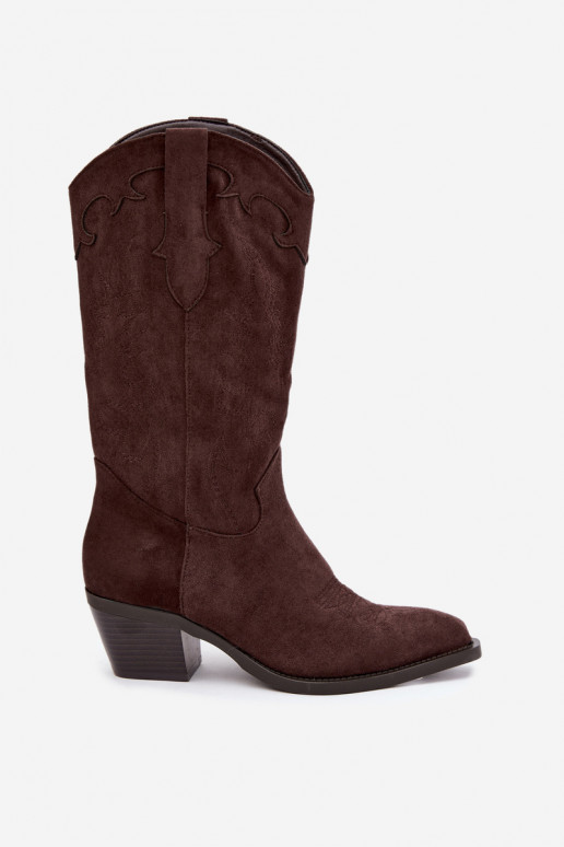 Chocolade faux suede cowboylaarzen met hakken Jarissa