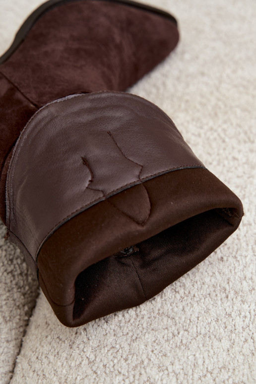 Chocolade faux suede cowboylaarzen met hakken Jarissa