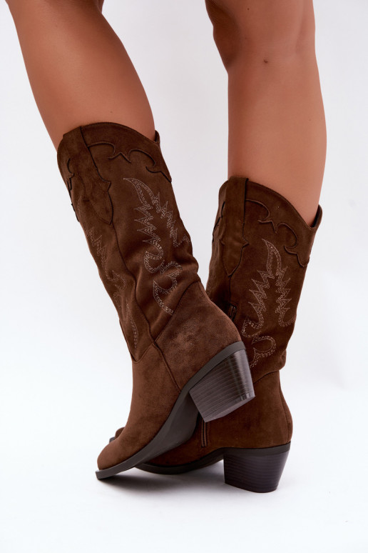 Bottes hautes de style cowboy avec talons en daim synthétique marron Jarissa