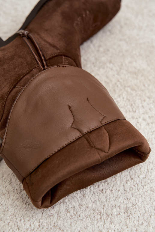 Kniehoge cowboylaarzen met hakken in bruine faux suede Jarissa