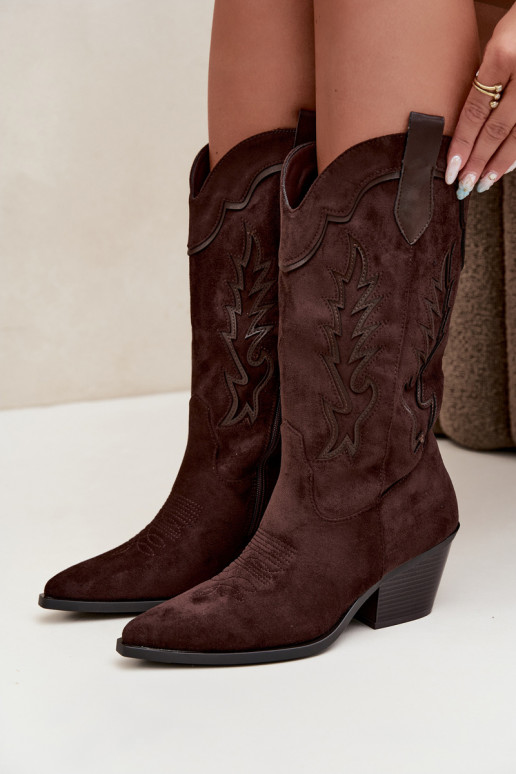 Bottes femme cowboy hautes à talons couleur chocolat Betina